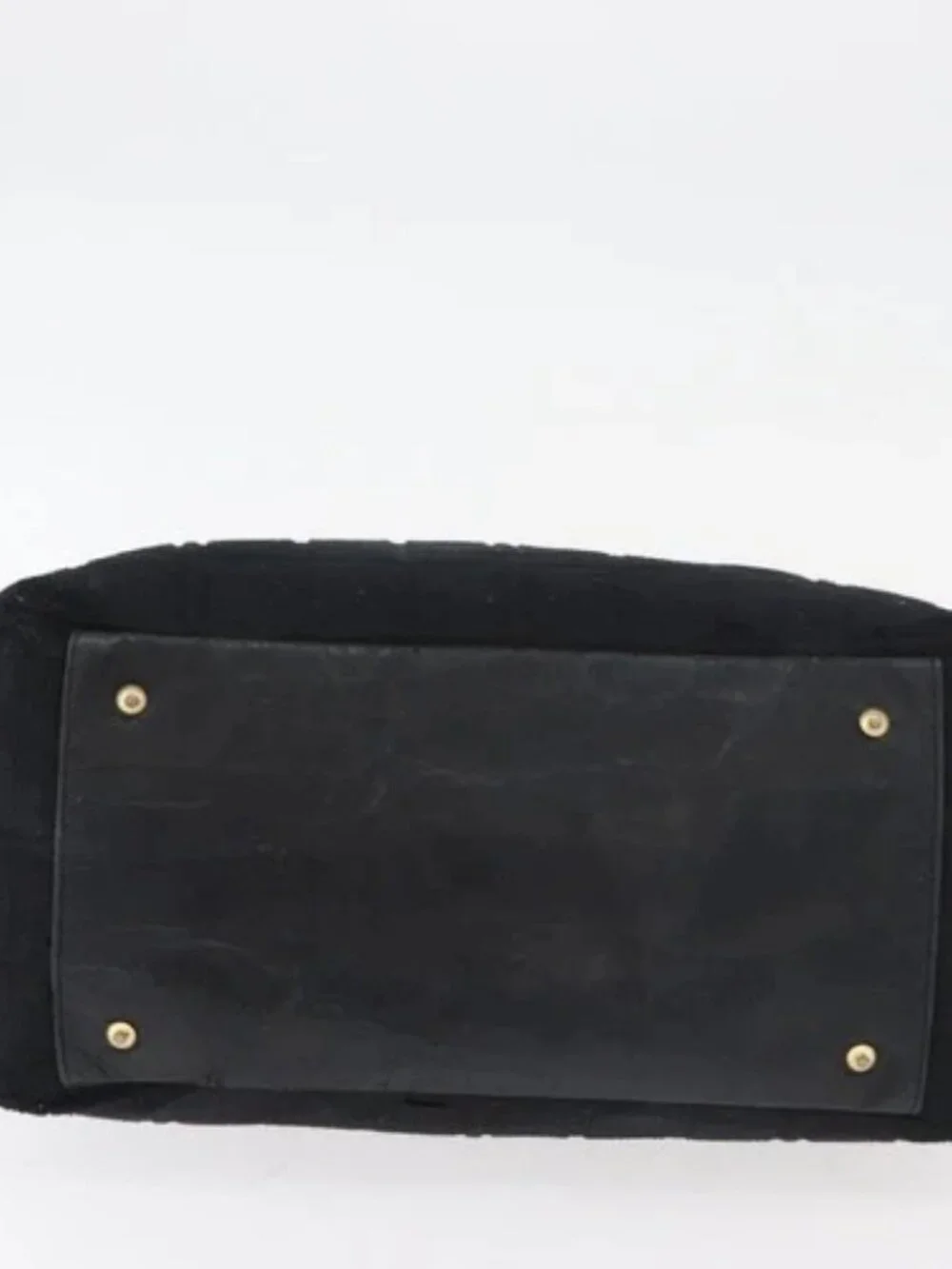CHANEL Chain Hand Bag Cotton Black Gold CC Auth bs23972